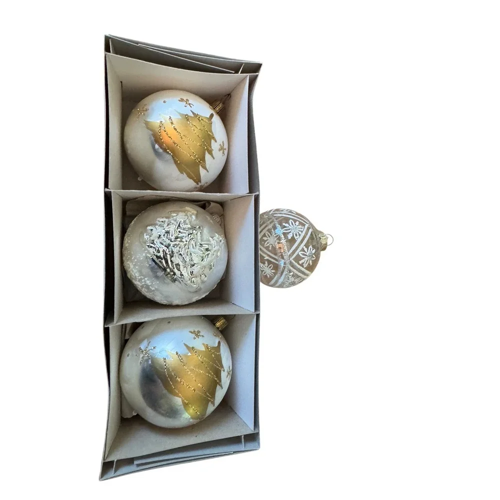 Vintage Dillards Glass Christmas‎ Ornaments Made in Western Germany Gold White 4
